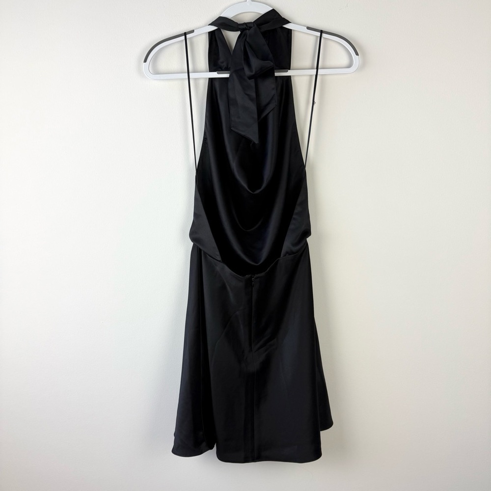 NWT Abercrombie Cowl Neck Halter Mini Dress Black Satin - Picture 4 of 6